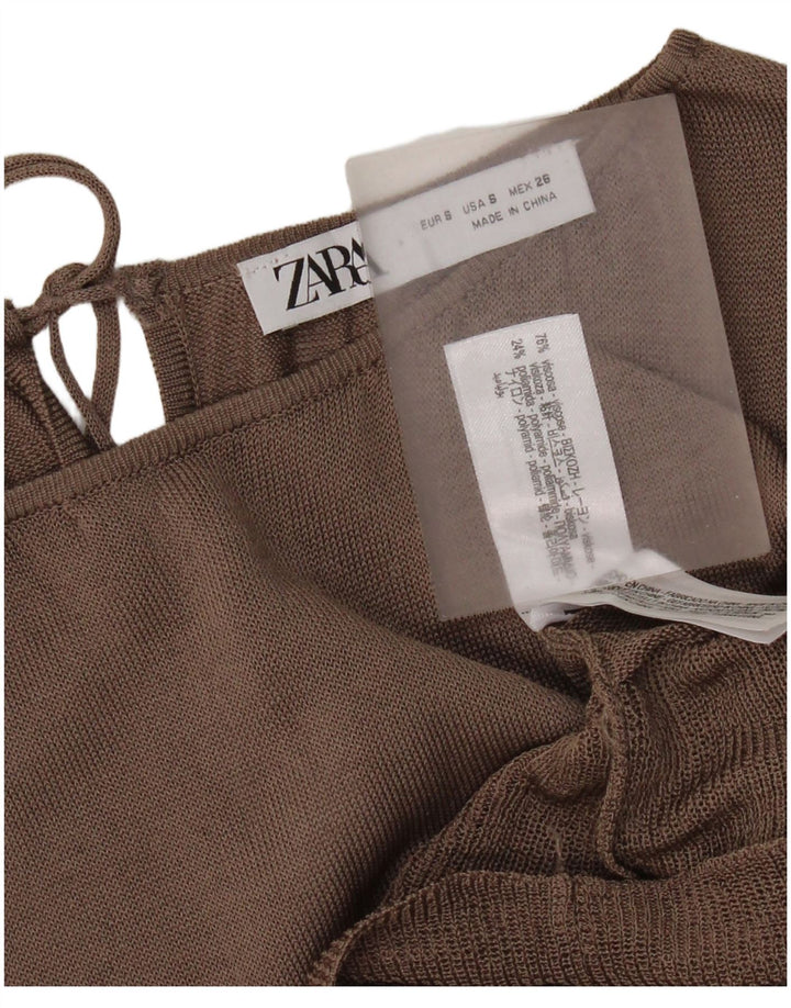 Übergroßes Langarm-Blusenoberteil von Zara für Damen, UK 10, Small, Braun, Farbblock