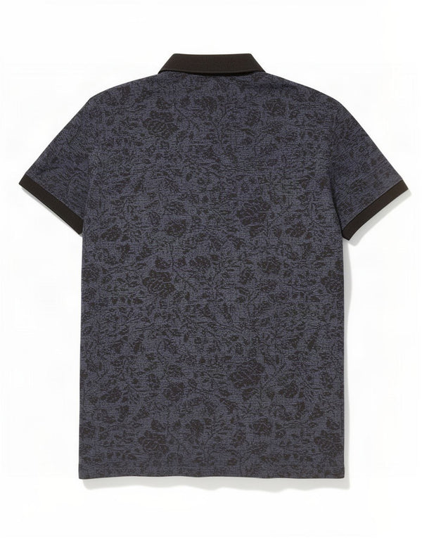 Hugo Boss Herren-Poloshirt aus mittlerer marineblauer Baumwolle mit Blumenmuster