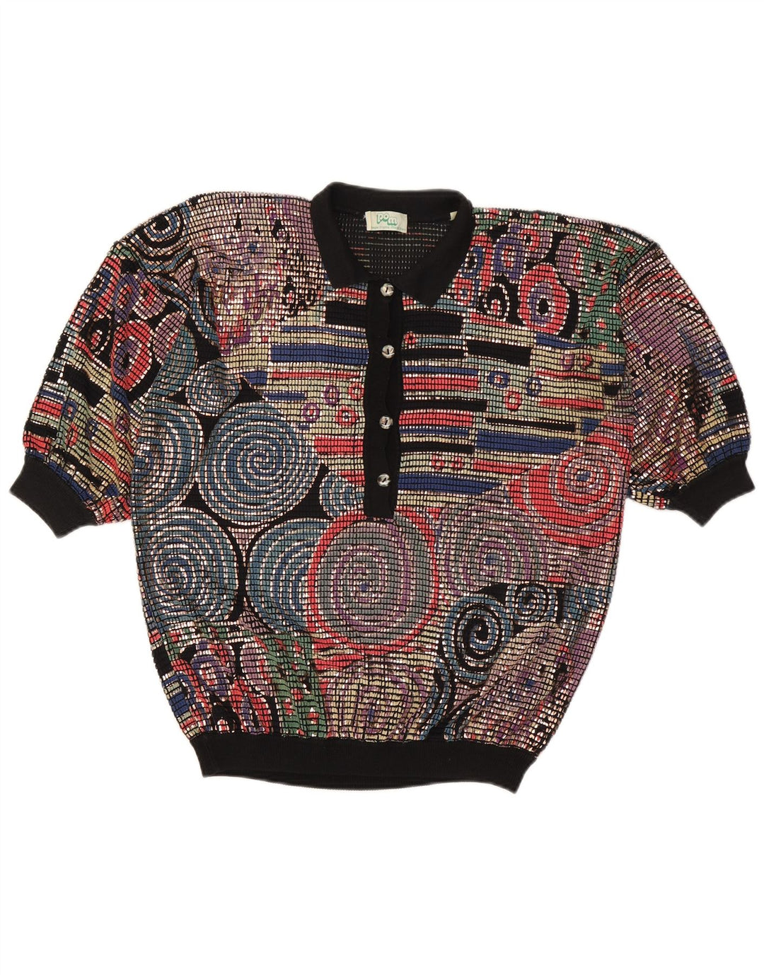 Vintage Damen Rollkragenpullover Pullover UK 16 Großes mehrfarbiges Acetat