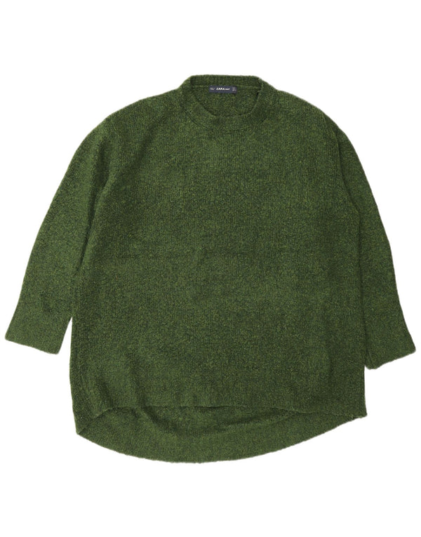 Zara Damen-Pullover, übergroß, Rundhalsausschnitt, Gr. 10, Größe S, Grün, Acryl