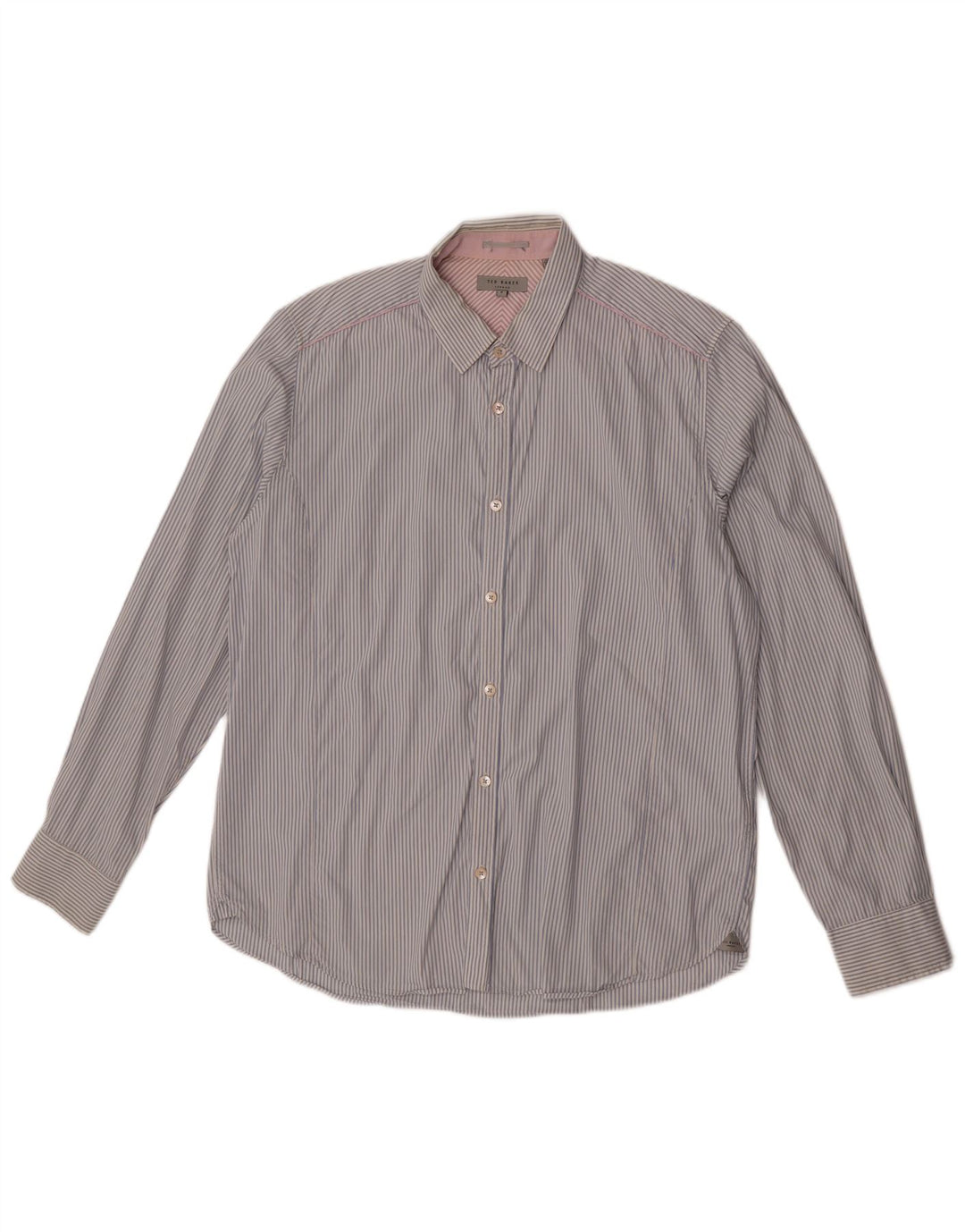 Ted Baker Herrenhemd, Größe 5 XL, blaue Nadelstreifen-Baumwolle
