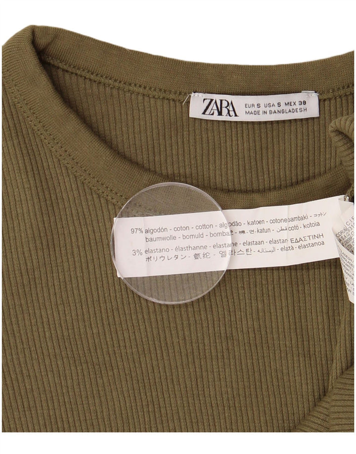ZARA Herren T-Shirt Top Small Khaki Baumwolle