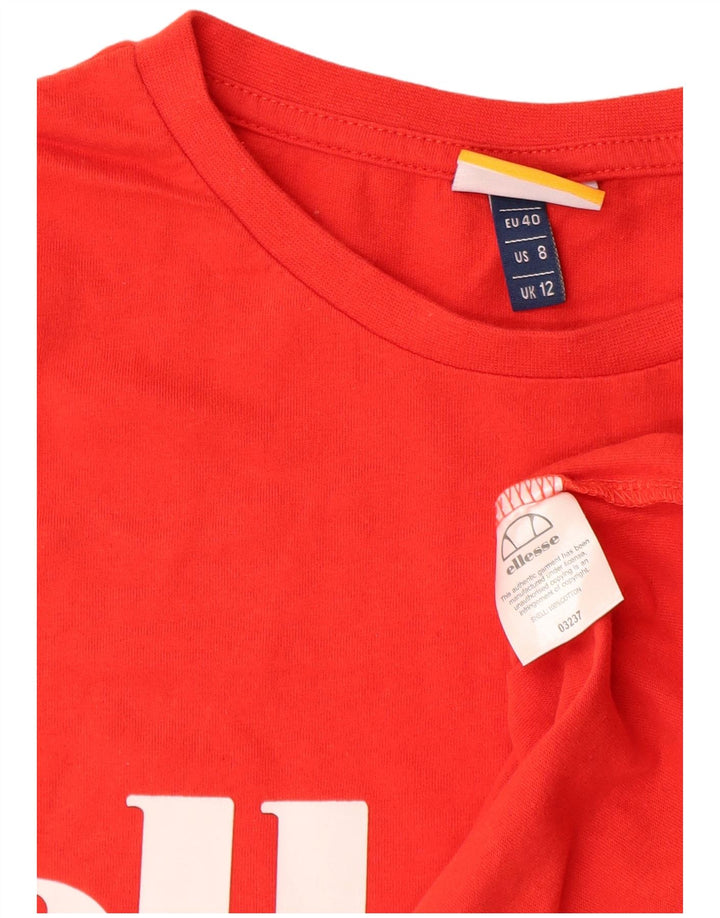 Ellesse Womens Graphic T-Shirt Top UK 12 Mittelrote Baumwolle