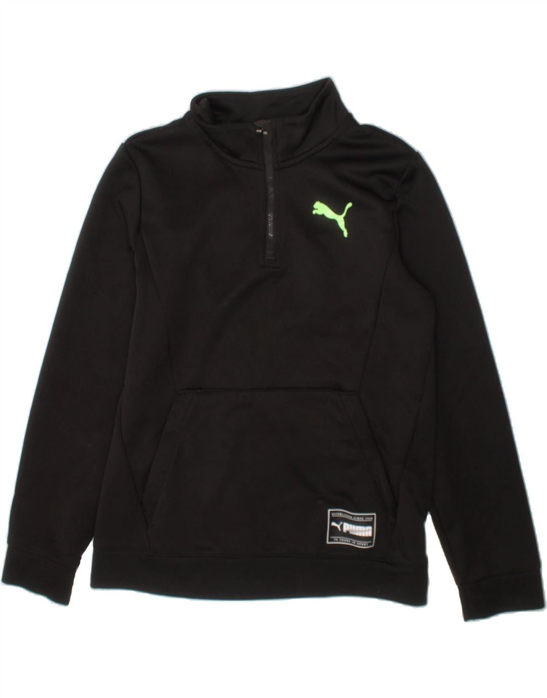PUMA Boys Zip Neck Sweatshirt Jumper 11-12 Years Large Black Polyester Vintage Puma and Second-Hand Puma from Messina Hembry 
