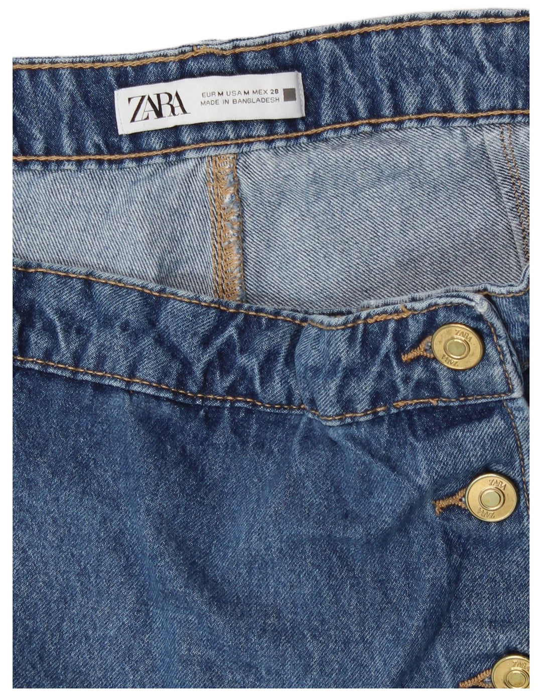 Zara Damen Jeans-Hotpants mit hoher Taille, mittelgroß, W28, Blau