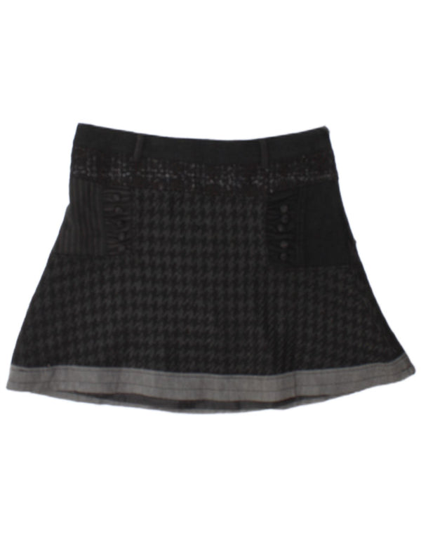 Desigual Damen Minirock EU 42 Large W34 Schwarzer Hahnentritt-Polyester