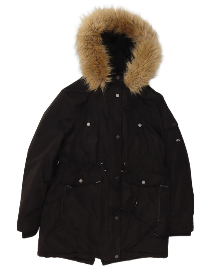 Superdry Damen Parka-Jacke in Übergröße mit Kapuze, UK 16, Größe L, Schwarz, Polyester
