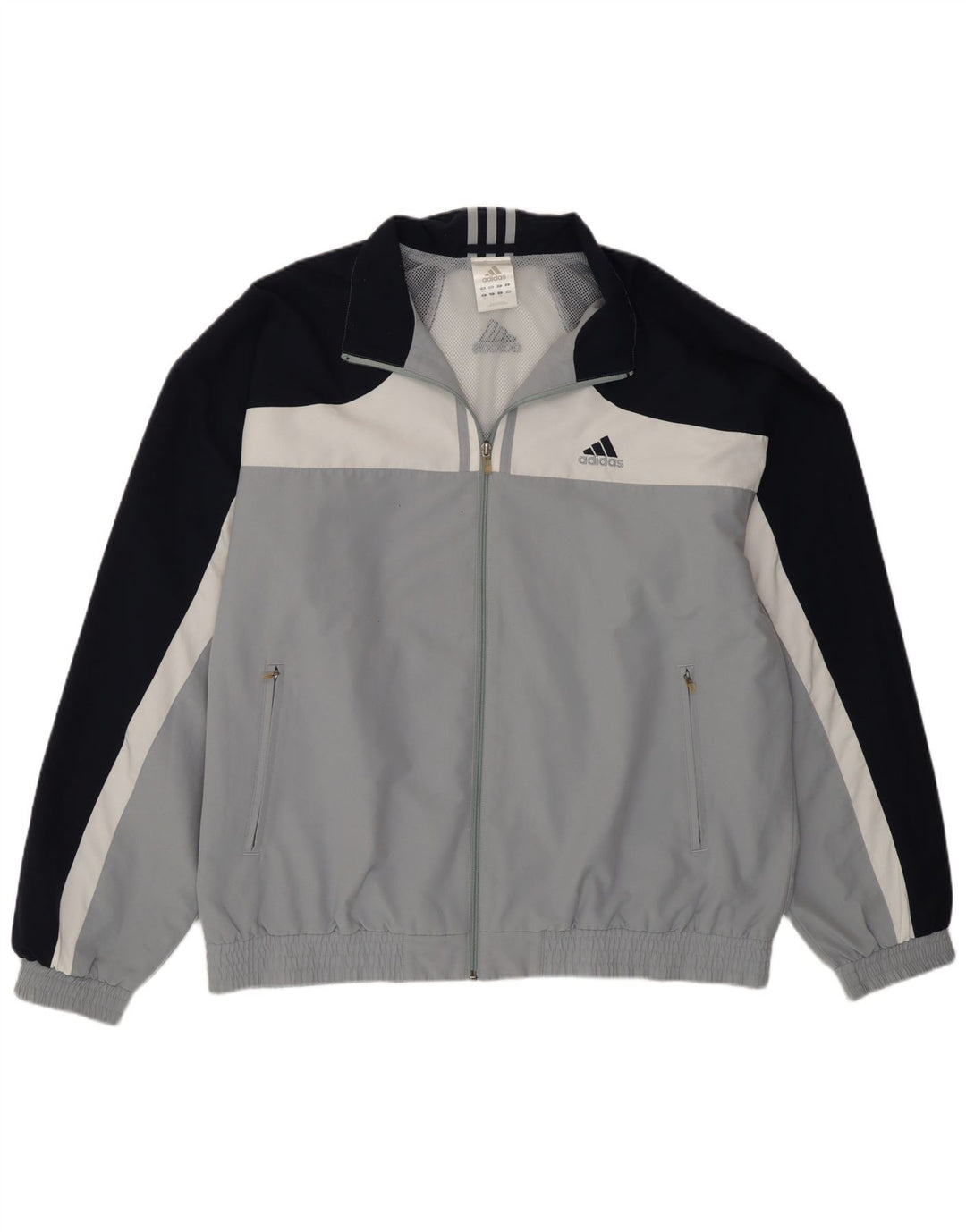 Adidas Herren-Trainingsanzug-Oberteiljacke UK 46/48 XL Graues Colourblock-Polyester