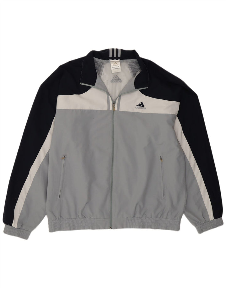 Adidas Herren-Trainingsanzug-Oberteiljacke UK 46/48 XL Graues Colourblock-Polyester