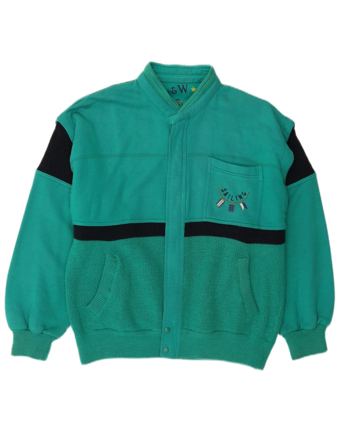 VINTAGE Herren-Cardigan-Pullover, große grüne Colourblock-Wolle