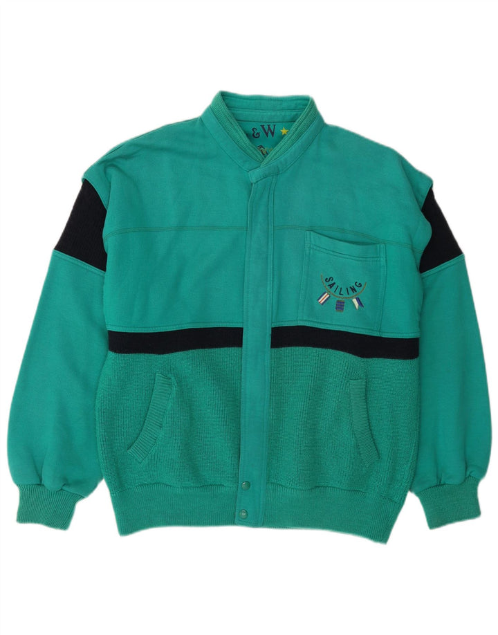 VINTAGE Herren-Cardigan-Pullover, große grüne Colourblock-Wolle