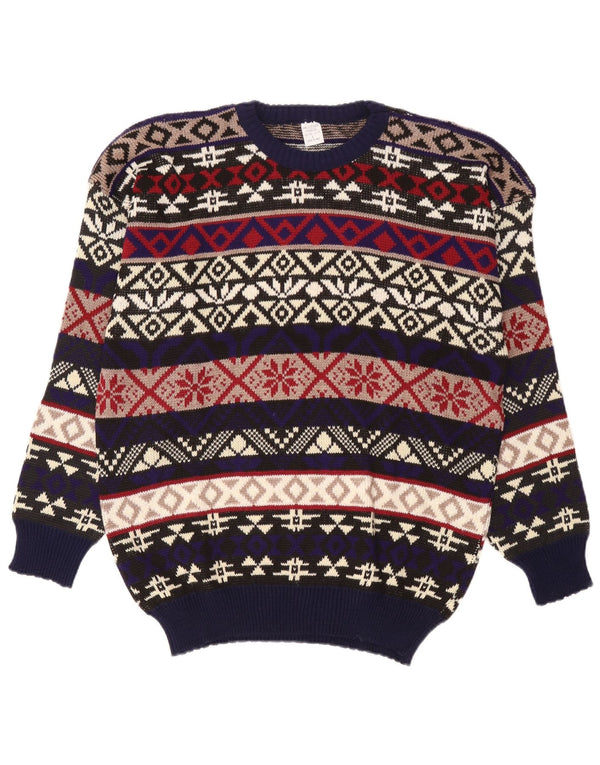 Vintage Herren Pullover mit Rundhalsausschnitt, groß, mehrfarbig, Fair-Isle-Acryl