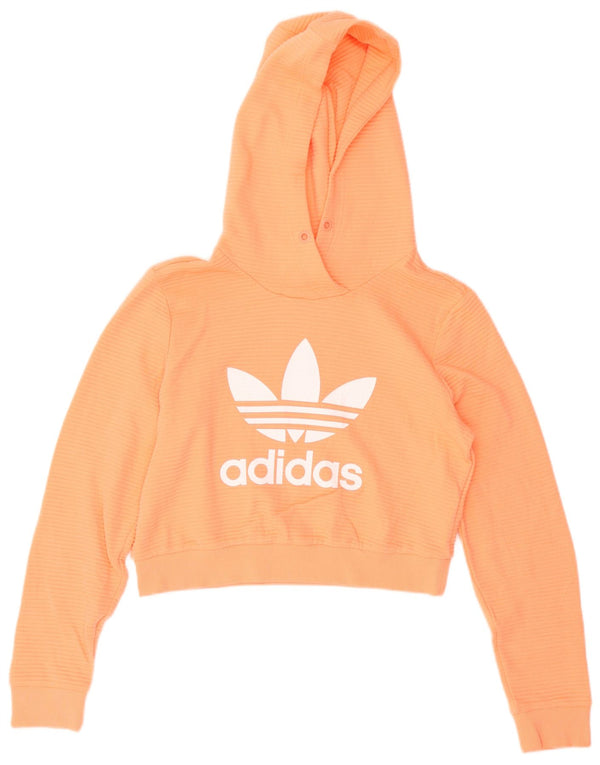 Adidas Damen Übergroßer Crop Graphic Hoodie Pullover UK 8 Small Orange Baumwolle
