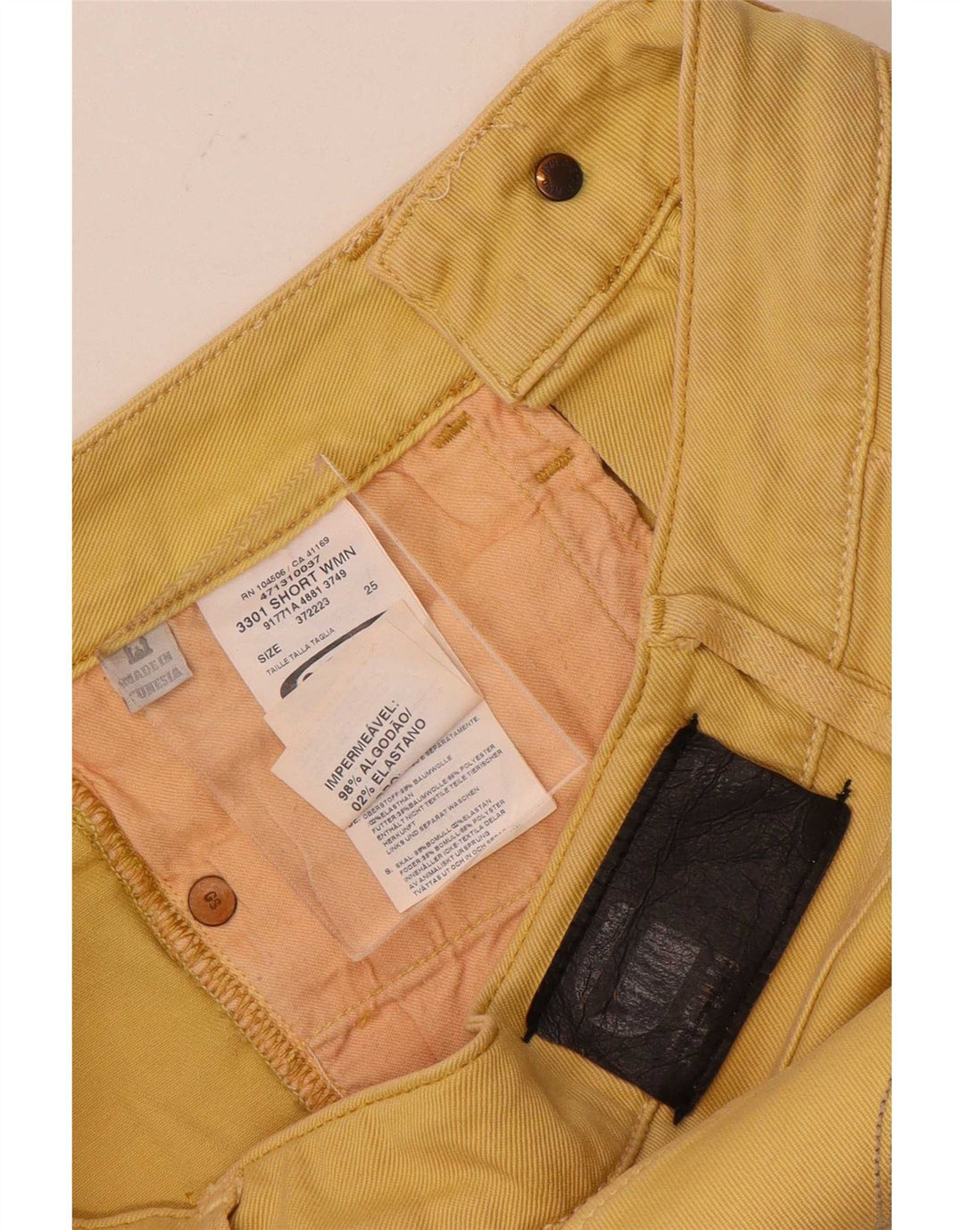 G-Star Damen 3301 Denim Hot Pants W26 Small Gelb Baumwolle