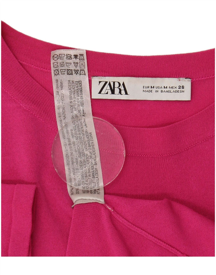 Zara Damen T-Shirt Top UK 12 Mittelrosa Viskose