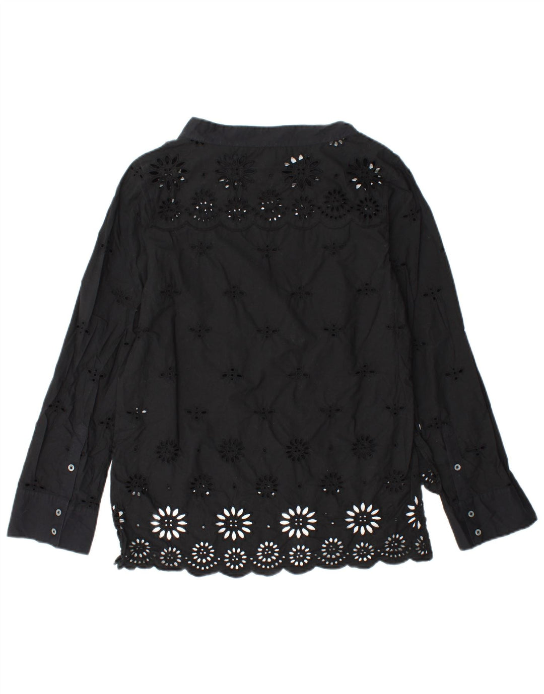 J. CREW Damen-Langarmblusenoberteil US 2 XS Schwarz geblümte Baumwolle