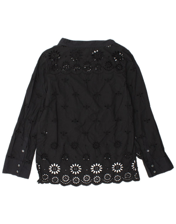 J. CREW Damen-Langarmblusenoberteil US 2 XS Schwarz geblümte Baumwolle