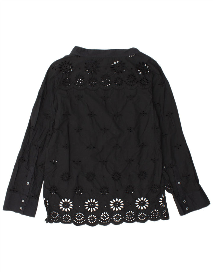 J. CREW Damen-Langarmblusenoberteil US 2 XS Schwarz geblümte Baumwolle