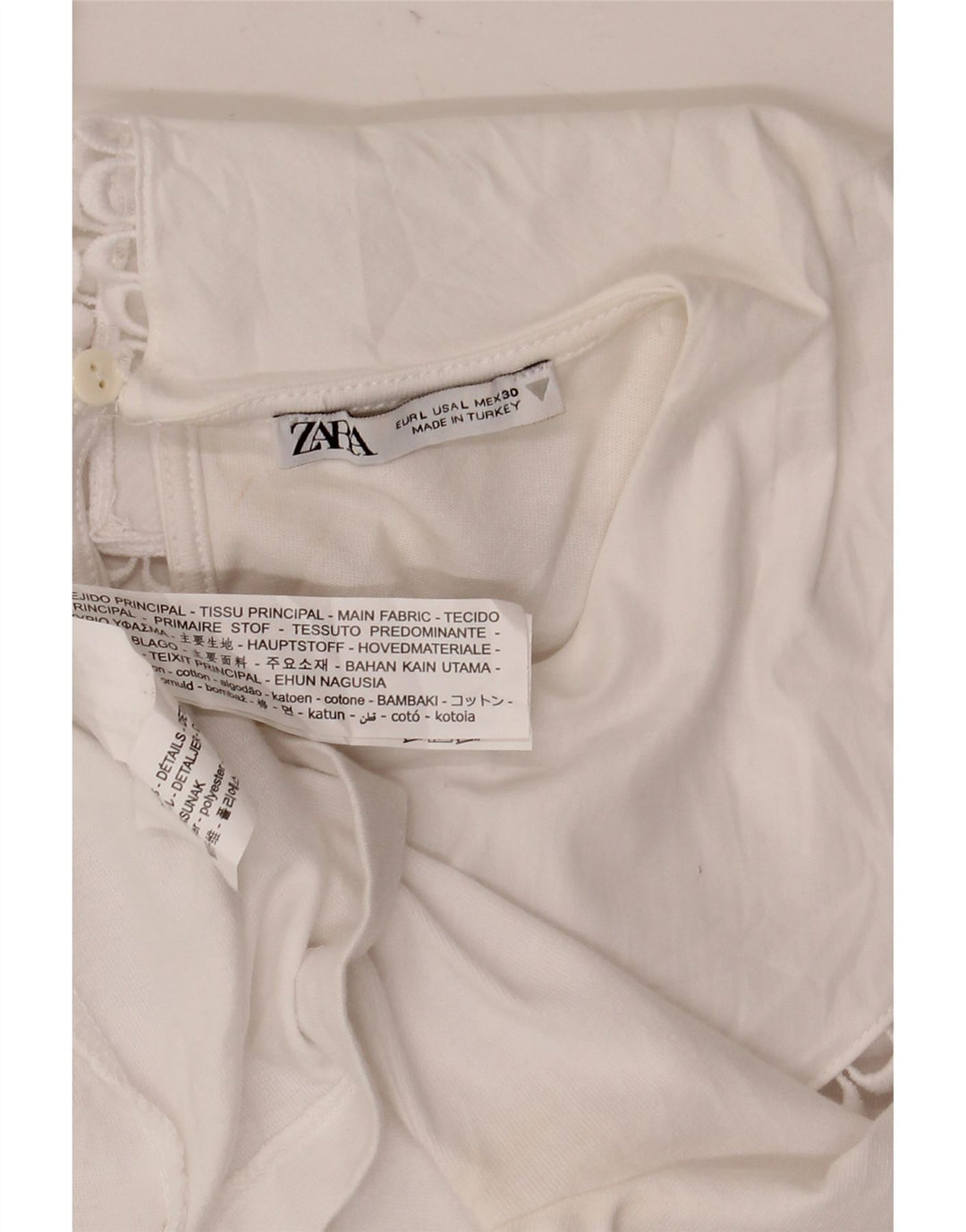 Zara Damen-Blusenoberteil, UK-Größe 44, Größe L, weiße Baumwolle