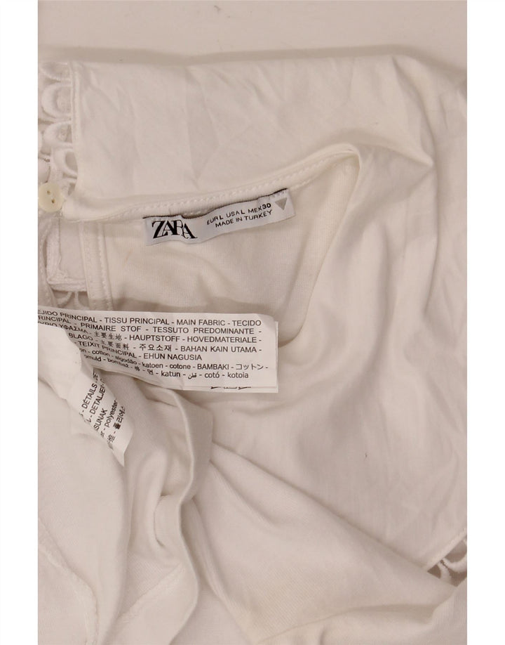 Zara Damen-Blusenoberteil, UK-Größe 44, Größe L, weiße Baumwolle