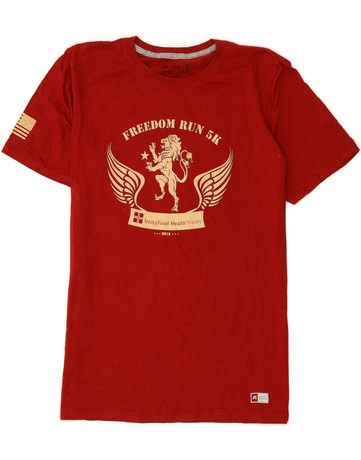 RUSSELL ATHLETIC Mens Graphic T-Shirt Top Medium Red Vintage Russell Athletic and Second-Hand Russell Athletic from Messina Hembry 