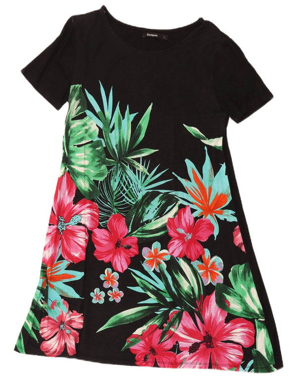 Desigual Damen A-Linien-Kleid UK 14 Large Schwarz geblümt