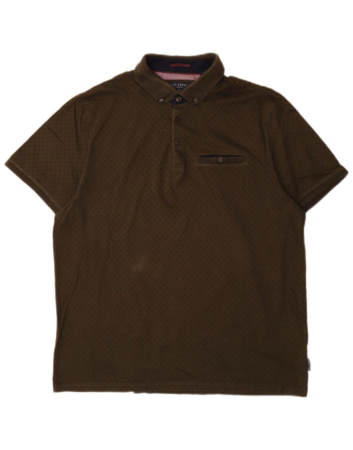 Ted Baker Herren-Poloshirt, Größe 5, XL, khakifarbene gepunktete Baumwolle