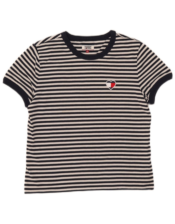 Tommy Hilfiger Damen Crop T-Shirt Top UK 10 Small Marineblau gestreift Baumwolle