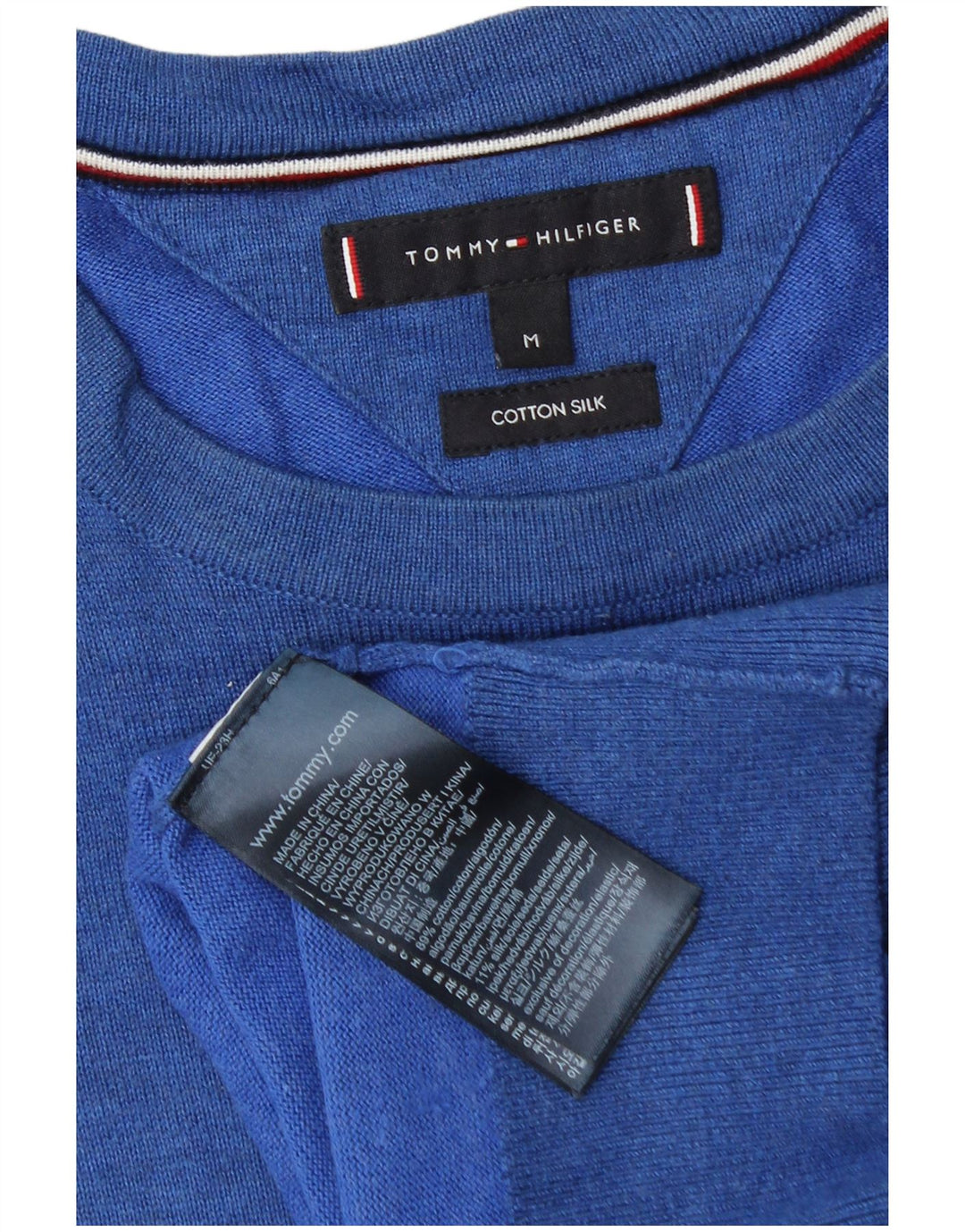 Tommy Hilfiger Herren-Pullover mit Rundhalsausschnitt, mittelblaue Baumwolle