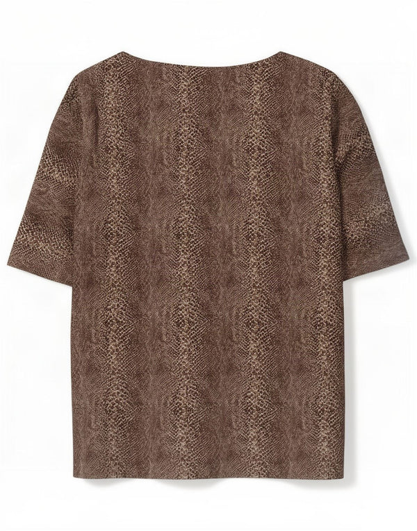 Zara Damen-Top mit 3/4-Ärmeln, UK-Größe 44, Mittelbraun, Polyester mit Tiermuster
