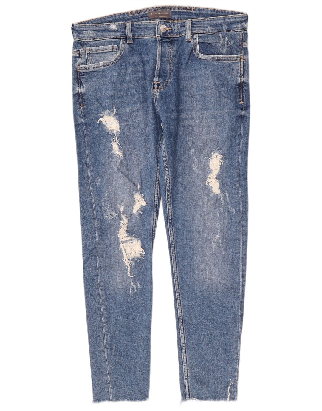 Zara Herren Distressed Slim Jeans EU 44 Large W34 L28 Blaue Baumwolle