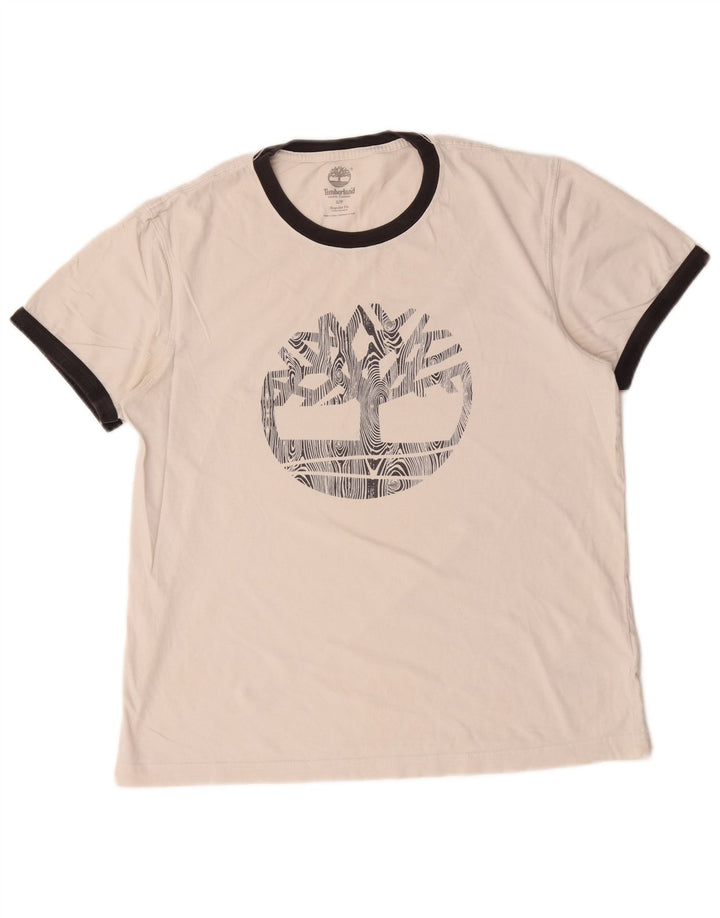 Timberland Herren-T-Shirt mit normaler Passform, Grafik, Größe S, weiße Baumwolle
