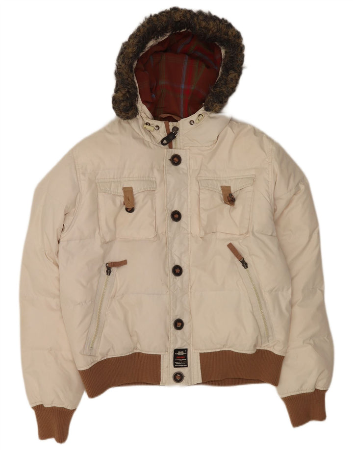 Charro Mens Graphic Hooded Wattierte Jacke UK 36 Small Weiß Polyester