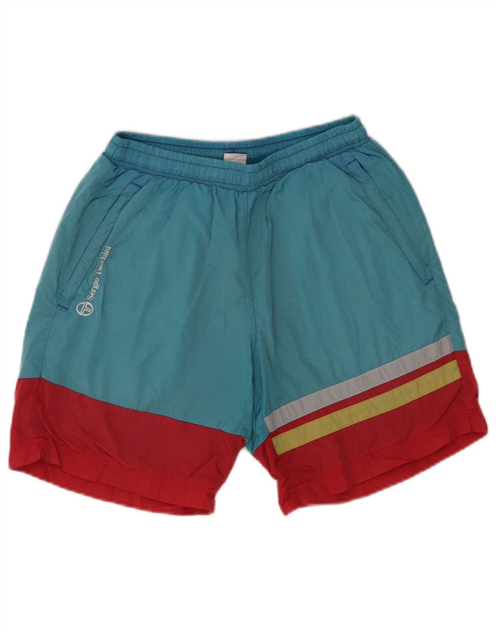 Sergio Tacchini Herren-Badeshorts, klein, türkisfarbenes Colourblock-Polyamid