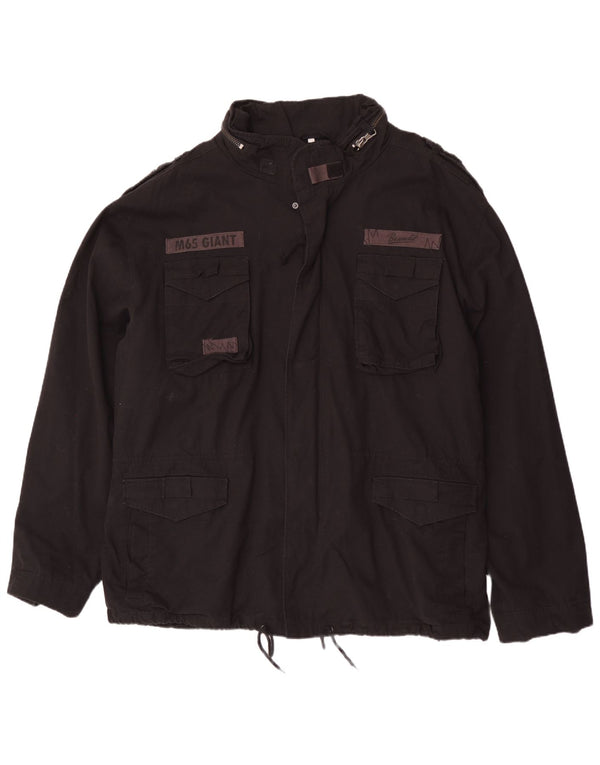 Brandit Herren-Militärjacke mit Kapuze, UK 48 4XL, schwarze Colourblock-Baumwolle