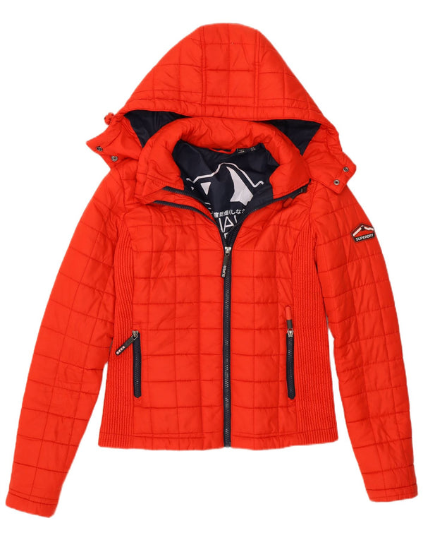 Superdry Wattierte Damenjacke mit Kapuze, UK 8, Größe S, Rot, Polyester
