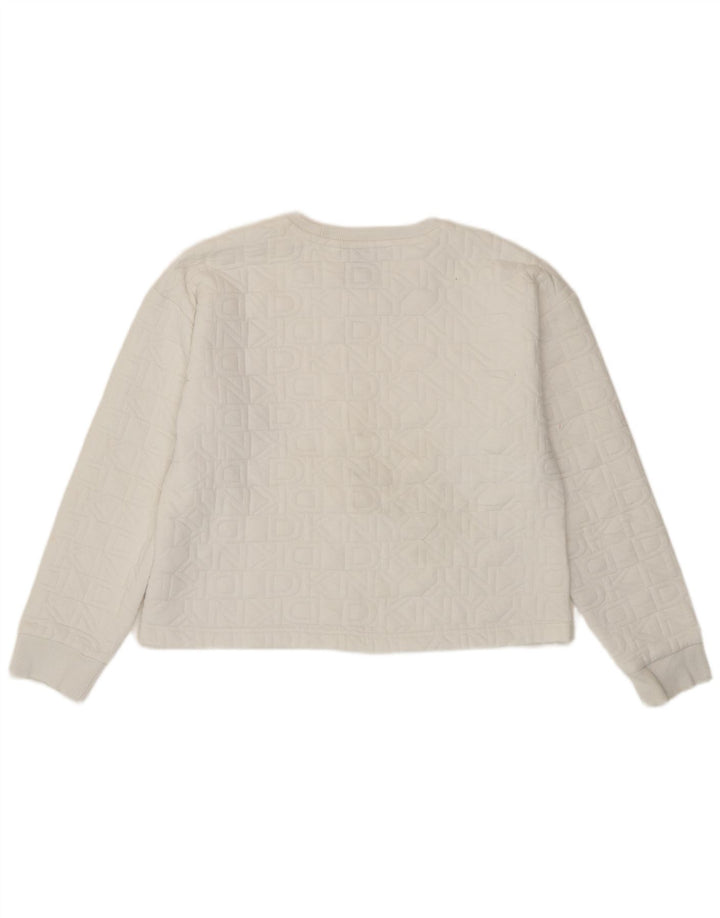 Dkny Womens Crop Graphic Sweatshirt Pullover UK 14 Mittelweißes Polyester