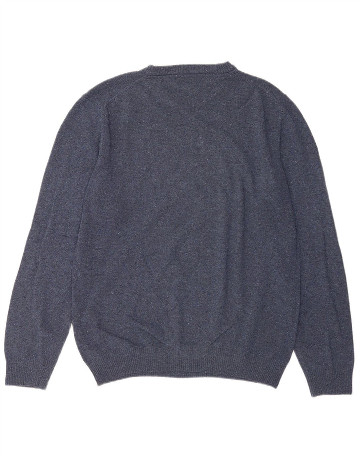 Gant Herren-Pullover mit Rundhalsausschnitt, groß, blau meliert, Wolle