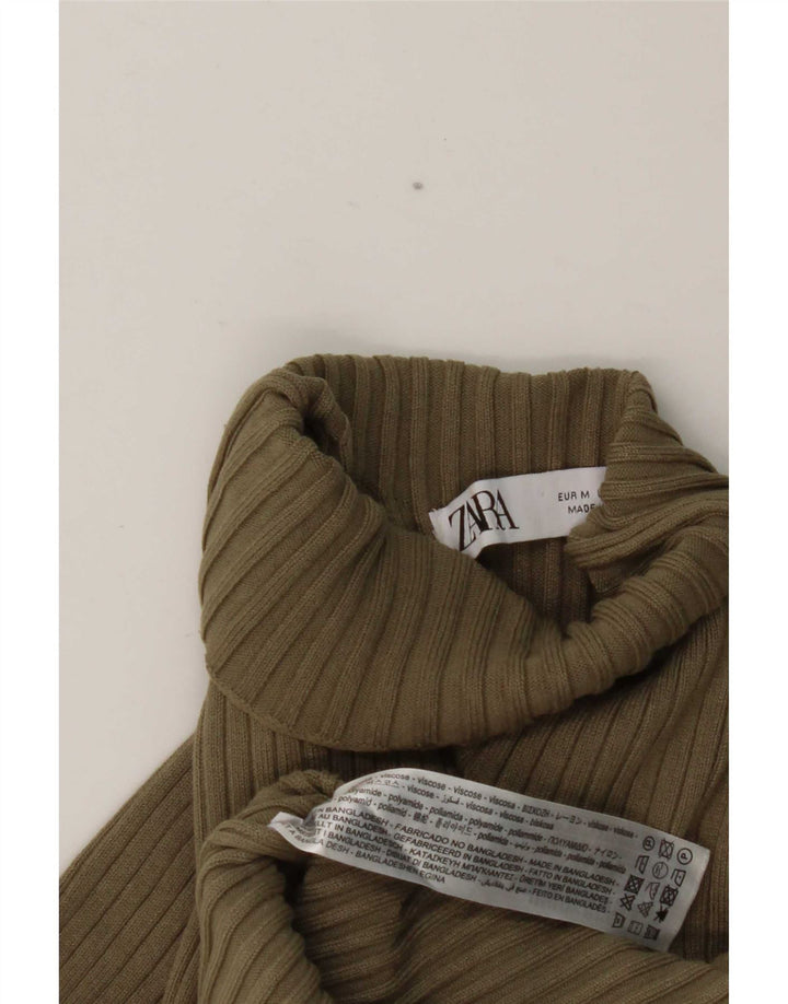 Zara Damen Top Langarm UK 12 Medium Khaki Viskose