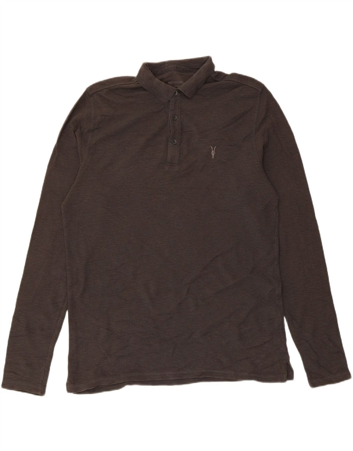 All Saints Herren-Langarm-Poloshirt aus mittelgrauer Baumwolle