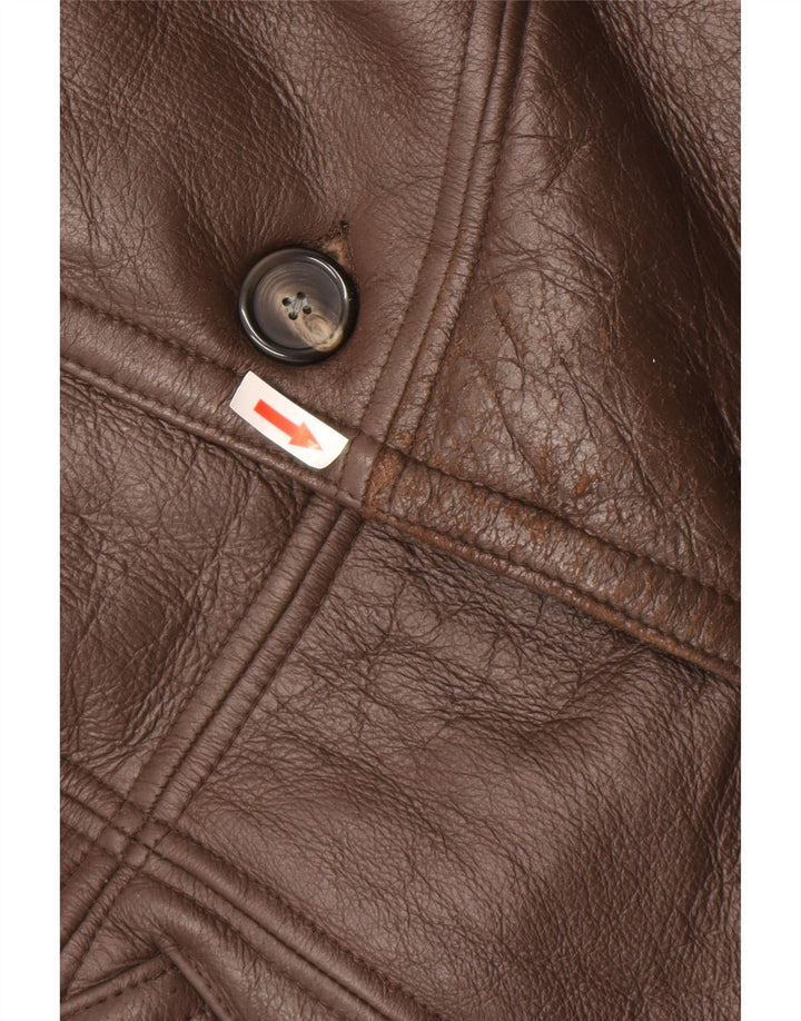 Vintage Herren Shearling Mantel UK 36 Kleines braunes Leder