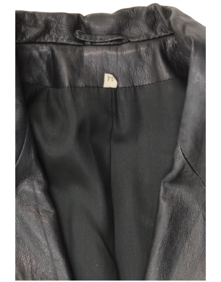 Vintage Damen Leder 2 Knopf Blazer Jacke IT 44 Medium Schwarz