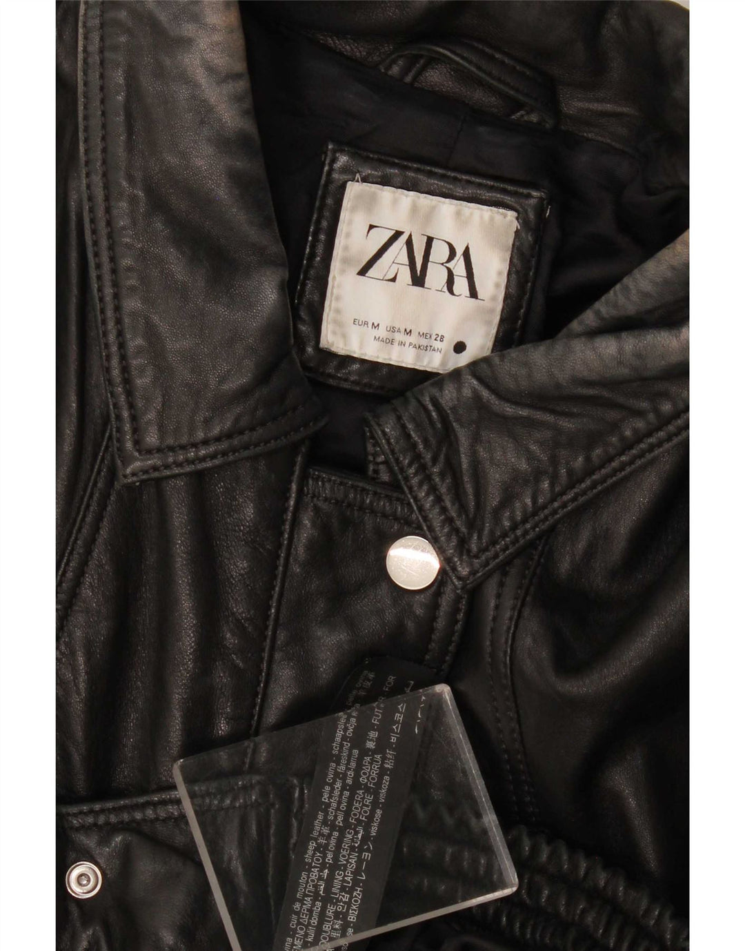 Zara Damen Lederjacke UK 14 Medium Schwarz