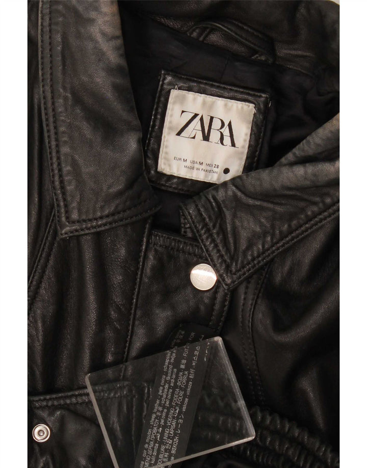 Zara Damen Lederjacke UK 14 Medium Schwarz