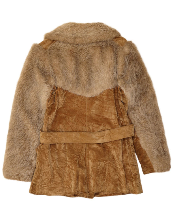 Vintage-Mantel aus Kunstfell für Mädchen, 13–14 Jahre, beige Viskose