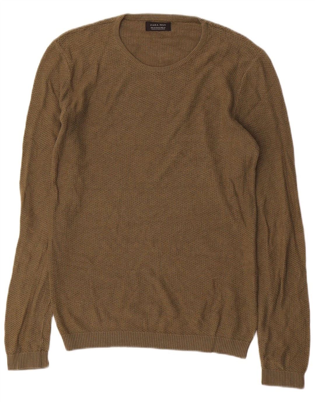 Zara Herren-Pullover mit Rundhalsausschnitt, mittelgroßes Khaki-Acryl