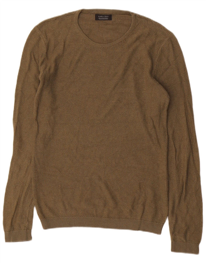 Zara Herren-Pullover mit Rundhalsausschnitt, mittelgroßes Khaki-Acryl