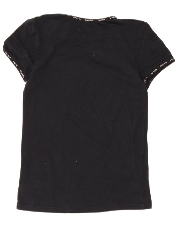 Calvin Klein Damen Kurzarm-Slim-Fit-T-Shirt-Oberteil UK 10 Small Schwarz