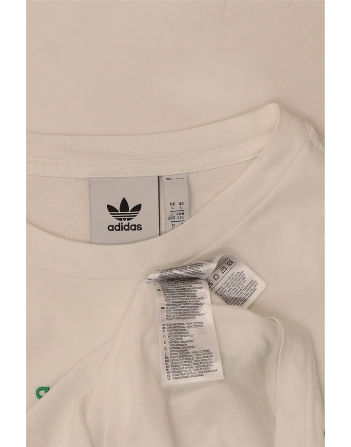 ADIDAS Mens Graphic T-Shirt Top Large White Cotton Vintage Adidas and Second-Hand Adidas from Messina Hembry 