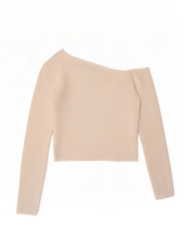 Zara Damen Langarm Crop Off Shoulder Top UK 14 Large Weiße Viskose